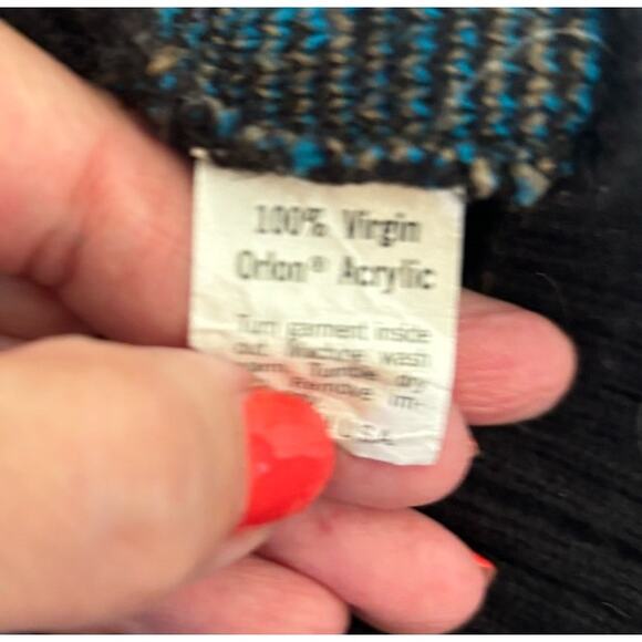 Le Tigre black/blue paisley vintage Grandpa sweater, extra large, cozy, layering - Picture 5 of 5